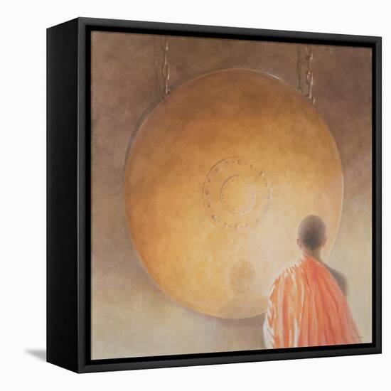 Young Buddhist Monk and Gong, Bhutan, 2010-Lincoln Seligman-Framed Premier Image Canvas