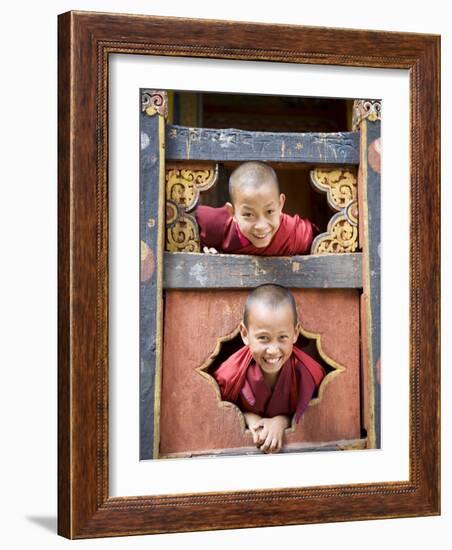 Young Buddhist Monks, Paro Dzong, Paro, Bhutan, Asia-Angelo Cavalli-Framed Photographic Print