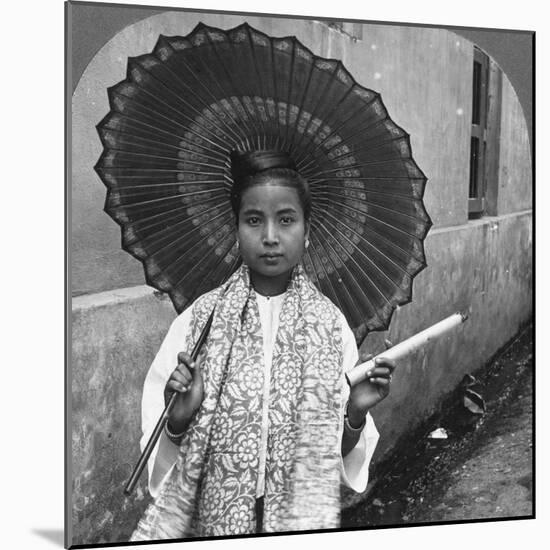 Young Burmese Woman Holding a Huge Cigar, Rangoon, Burma, 1908-null-Mounted Photographic Print