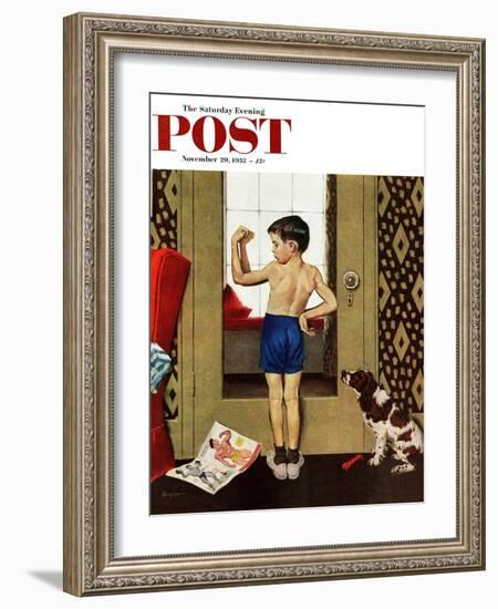 "Young Charles Atlas" Saturday Evening Post Cover, November 29, 1952-George Hughes-Framed Giclee Print