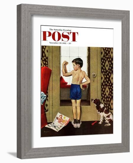 "Young Charles Atlas" Saturday Evening Post Cover, November 29, 1952-George Hughes-Framed Giclee Print