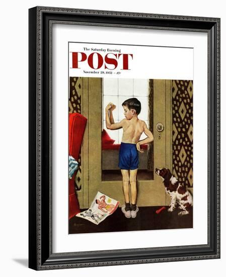 "Young Charles Atlas" Saturday Evening Post Cover, November 29, 1952-George Hughes-Framed Giclee Print