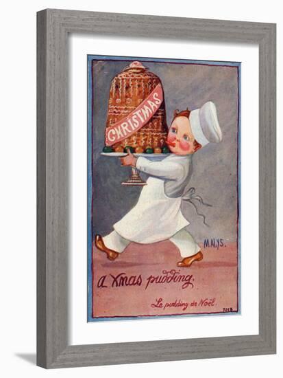 Young Chef Carries in a Decorated Pudding-M. Alys-Framed Art Print