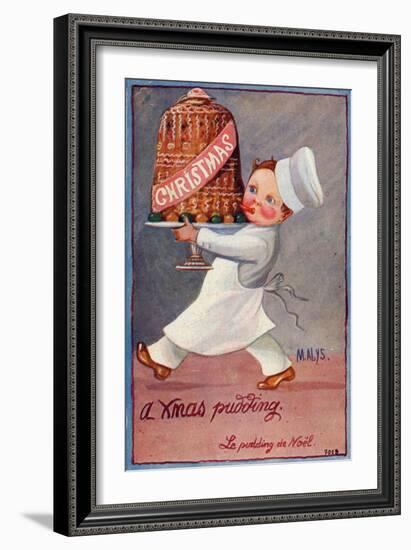 Young Chef Carries in a Decorated Pudding-M. Alys-Framed Art Print