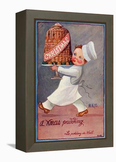 Young Chef Carries in a Decorated Pudding-M. Alys-Framed Stretched Canvas