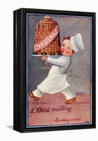 Young Chef Carries in a Decorated Pudding-M. Alys-Framed Stretched Canvas