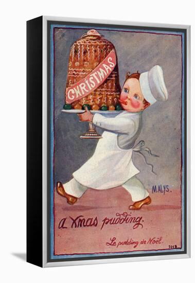 Young Chef Carries in a Decorated Pudding-M. Alys-Framed Stretched Canvas