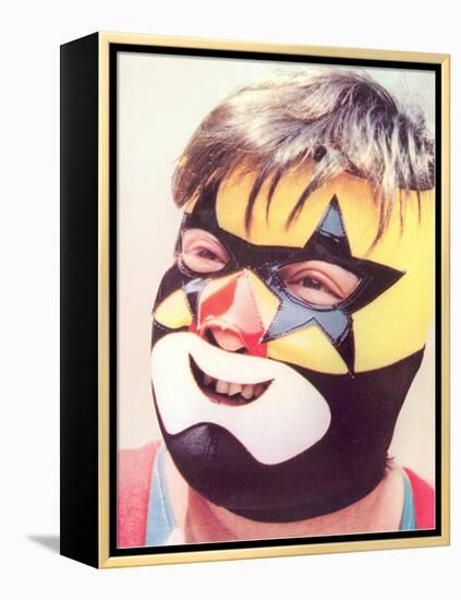 Young Chubby Boy in Wrestling Mask-null-Framed Stretched Canvas