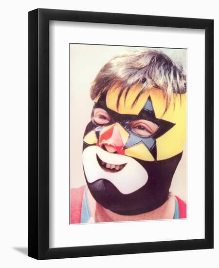 Young Chubby Boy in Wrestling Mask-null-Framed Art Print