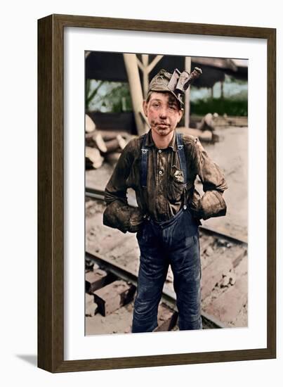 Young Coal Miner at Turkey Knob Mine, West Virginia. 1908 (Coloured Photo)-Lewis Wickes Hine-Framed Giclee Print