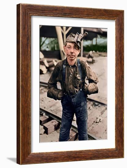 Young Coal Miner at Turkey Knob Mine, West Virginia. 1908 (Coloured Photo)-Lewis Wickes Hine-Framed Giclee Print