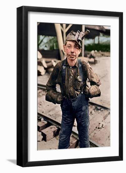 Young Coal Miner at Turkey Knob Mine, West Virginia. 1908 (Coloured Photo)-Lewis Wickes Hine-Framed Giclee Print