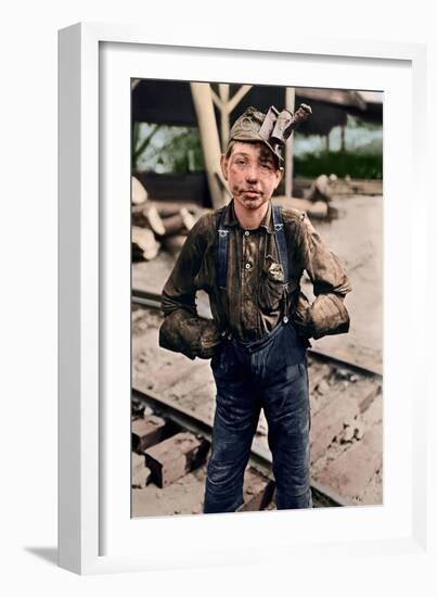 Young Coal Miner at Turkey Knob Mine, West Virginia. 1908 (Coloured Photo)-Lewis Wickes Hine-Framed Giclee Print