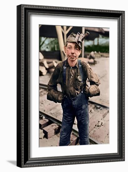 Young Coal Miner at Turkey Knob Mine, West Virginia. 1908 (Coloured Photo)-Lewis Wickes Hine-Framed Giclee Print