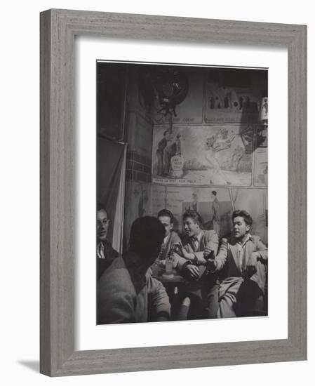 Young College Student Habitues of Left Bank Cafe Tango Du Chat-Gjon Mili-Framed Photographic Print