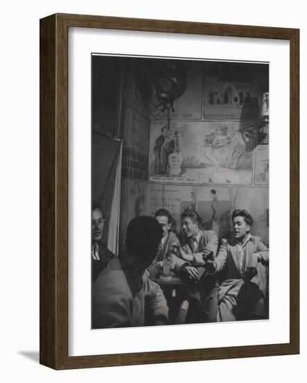 Young College Student Habitues of Left Bank Cafe Tango Du Chat-Gjon Mili-Framed Photographic Print