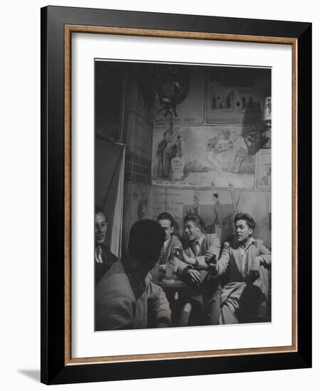 Young College Student Habitues of Left Bank Cafe Tango Du Chat-Gjon Mili-Framed Photographic Print