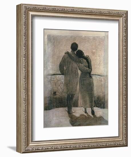 Young Couple, Central Panel from the Dream and Reality Triptych, 1905-Angelo Morbelli-Framed Giclee Print