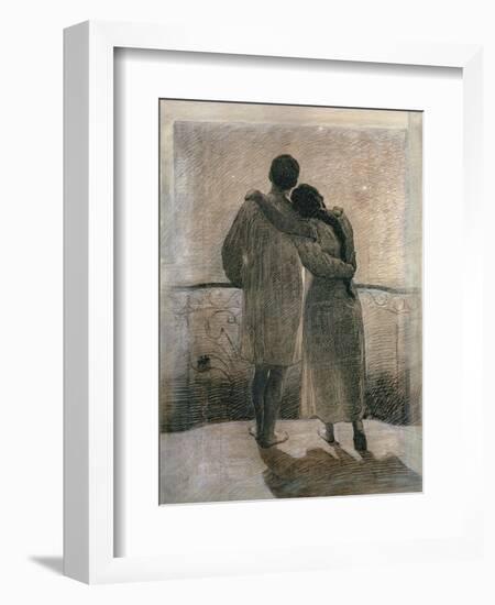 Young Couple, Central Panel from the Dream and Reality Triptych, 1905-Angelo Morbelli-Framed Giclee Print