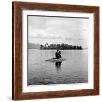 Young Couple Embracing on Small Rock Protruding from the Waters of Lake George-Nina Leen-Framed Photographic Print