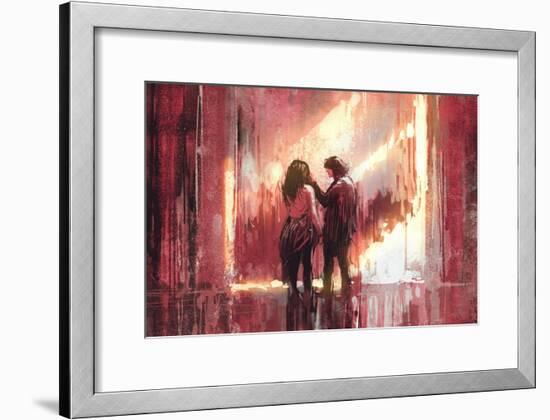 Young Couple in Love Outdoor,Digital Painting,Illustration-Tithi Luadthong-Framed Art Print