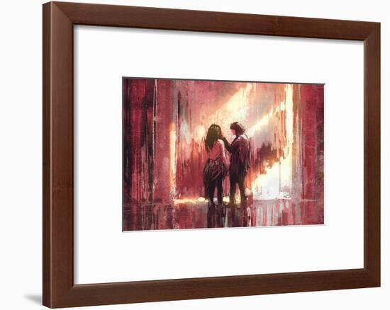 Young Couple in Love Outdoor,Digital Painting,Illustration-Tithi Luadthong-Framed Art Print