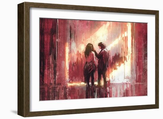 Young Couple in Love Outdoor,Digital Painting,Illustration-Tithi Luadthong-Framed Art Print