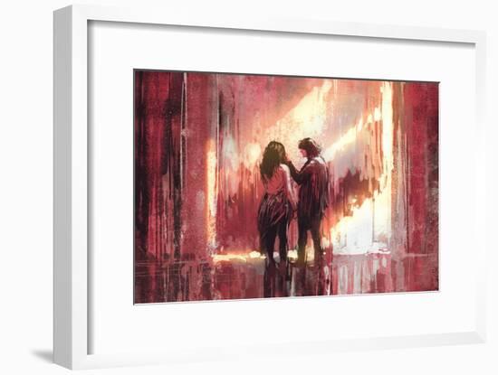 Young Couple in Love Outdoor,Digital Painting,Illustration-Tithi Luadthong-Framed Art Print