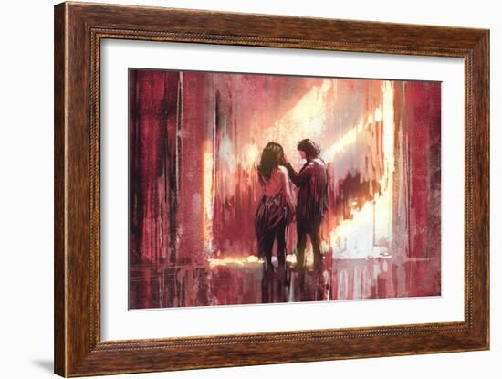 Young Couple in Love Outdoor,Digital Painting,Illustration-Tithi Luadthong-Framed Art Print