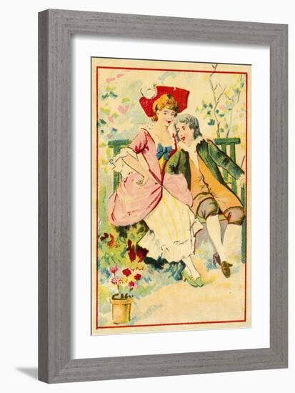 Young Couple on a Bench in a Garden-null-Framed Giclee Print