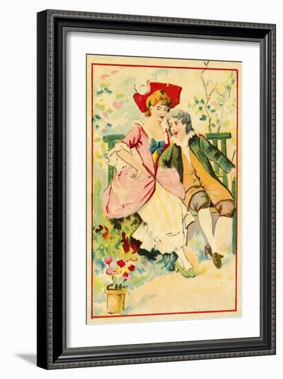 Young Couple on a Bench in a Garden-null-Framed Giclee Print