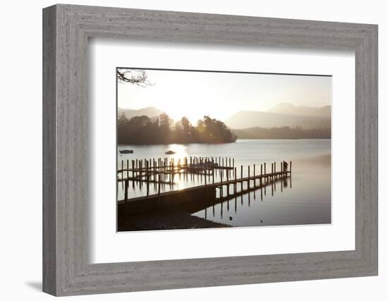 Young Couple on Pier, Sunset, Derwent Water, Cumbria, UK-Peter Adams-Framed Photographic Print