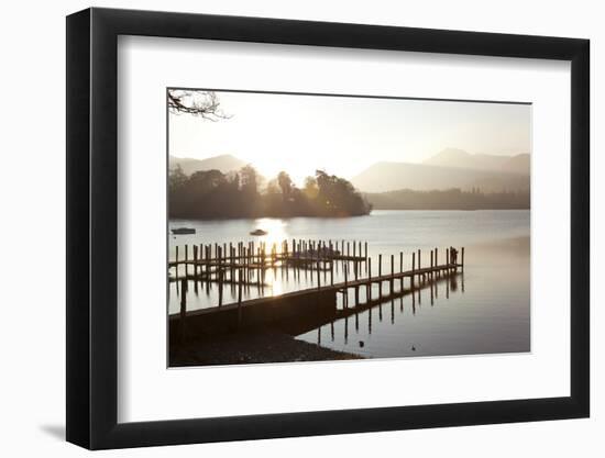 Young Couple on Pier, Sunset, Derwent Water, Cumbria, UK-Peter Adams-Framed Photographic Print