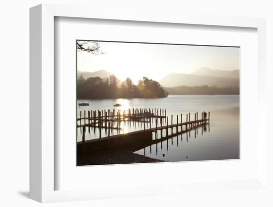 Young Couple on Pier, Sunset, Derwent Water, Cumbria, UK-Peter Adams-Framed Photographic Print