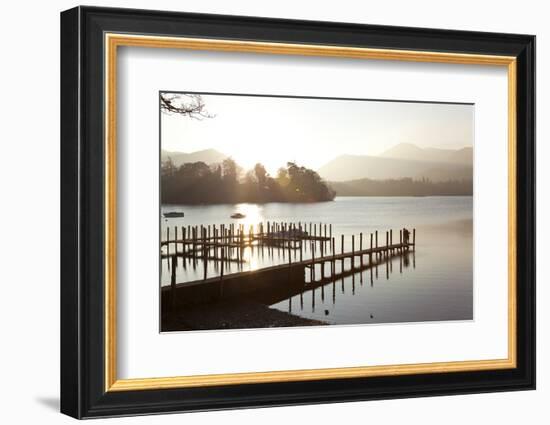 Young Couple on Pier, Sunset, Derwent Water, Cumbria, UK-Peter Adams-Framed Photographic Print