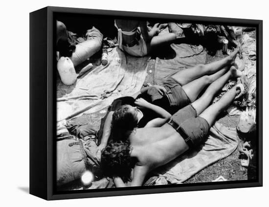 Young Couple Sleeps at their Campsite at the Watkin's Glen 'Summer Jam'-null-Framed Stretched Canvas