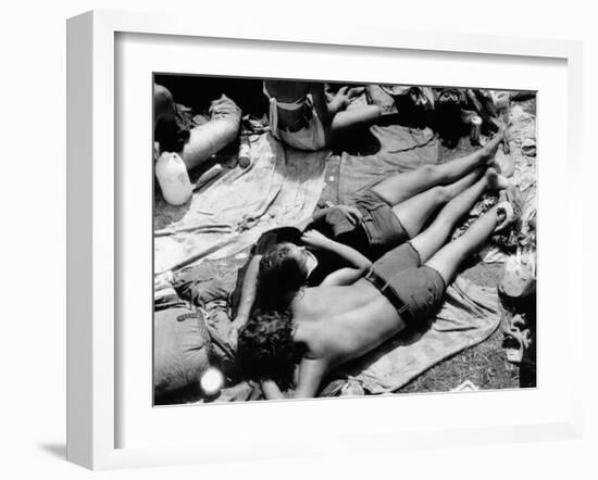 Young Couple Sleeps at their Campsite at the Watkin's Glen 'Summer Jam'-null-Framed Photo