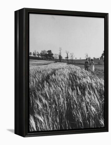 Young Couple Walking by a Grain Field-Ed Clark-Framed Premier Image Canvas