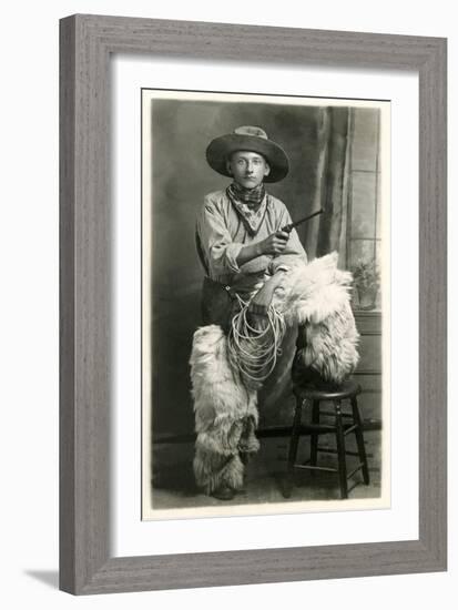 Young Cowboy with Woolly Chaps-null-Framed Art Print