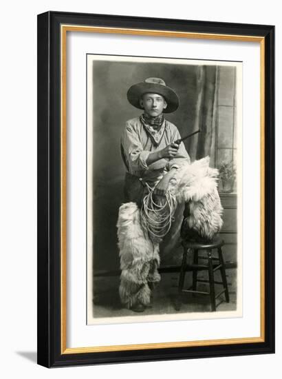 Young Cowboy with Woolly Chaps-null-Framed Art Print