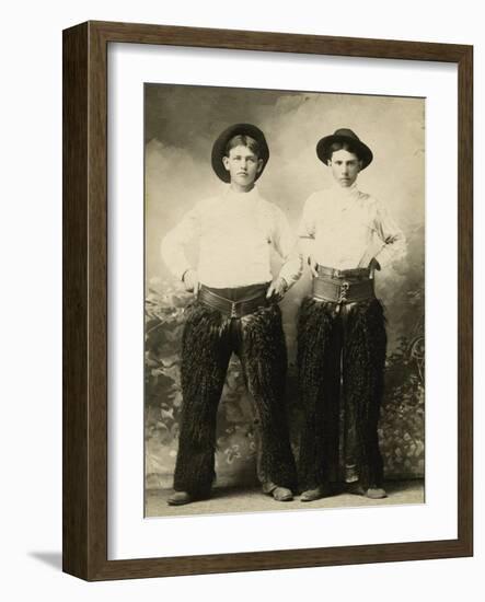 Young Cowboys In Black Wooly Chaps-null-Framed Art Print