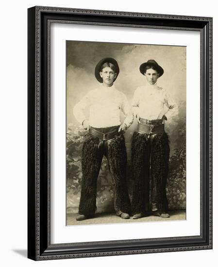 Young Cowboys In Black Wooly Chaps-null-Framed Art Print