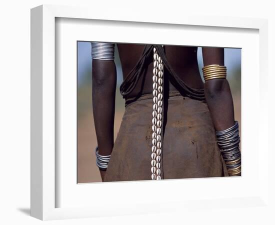 Young Dassanech Girl Wears a Leather Skirt, Metal Bracelets, Amulets and Bead Necklaces, Ethiopia-John Warburton-lee-Framed Photographic Print