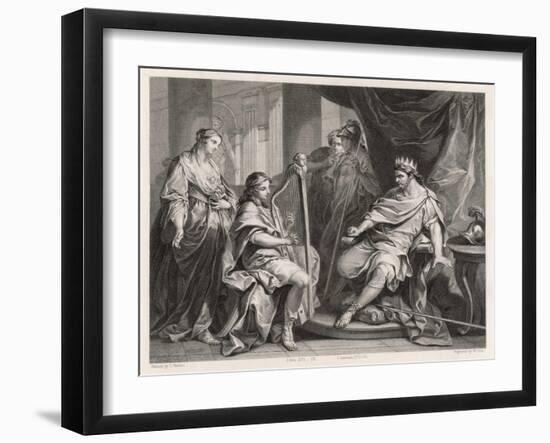 Young David Plays the Harp to Entertain King Saul-William Holl the Younger-Framed Art Print