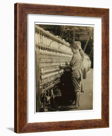 Young Doffers Replacing Full Bobbins at North Pownal, Vermont, 1910-Lewis Wickes Hine-Framed Photographic Print