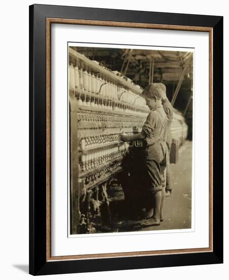 Young Doffers Replacing Full Bobbins at North Pownal, Vermont, 1910-Lewis Wickes Hine-Framed Photographic Print