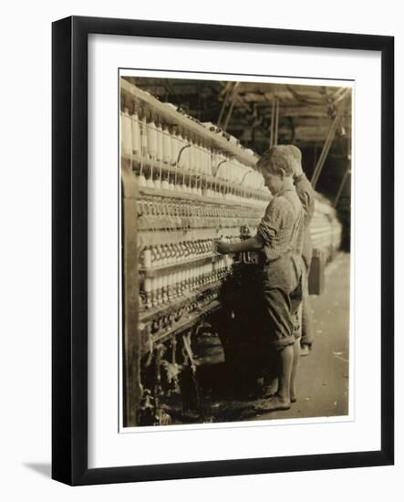 Young Doffers Replacing Full Bobbins at North Pownal, Vermont, 1910-Lewis Wickes Hine-Framed Photographic Print