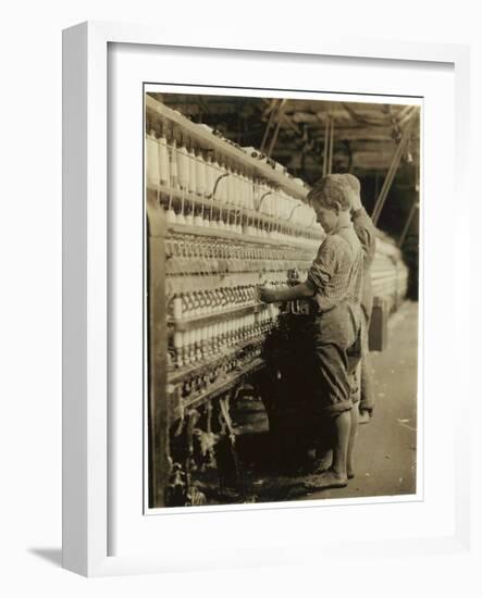 Young Doffers Replacing Full Bobbins at North Pownal, Vermont, 1910-Lewis Wickes Hine-Framed Photographic Print