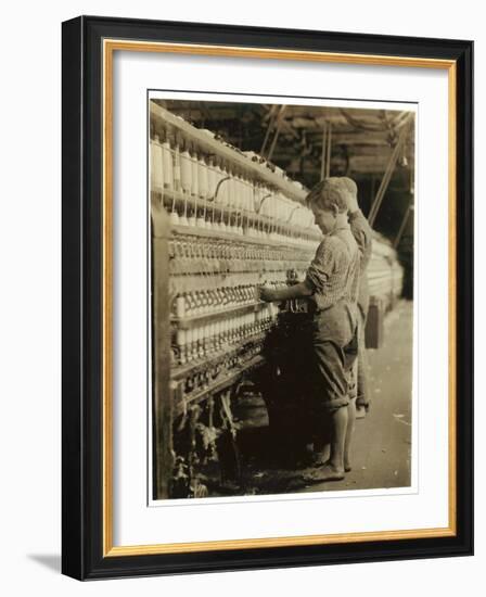 Young Doffers Replacing Full Bobbins at North Pownal, Vermont, 1910-Lewis Wickes Hine-Framed Photographic Print