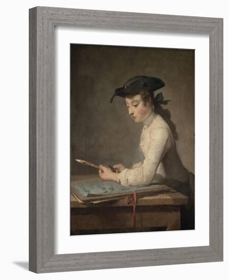 Young Draftsman, c.1737-Jean-Baptiste Simeon Chardin-Framed Giclee Print